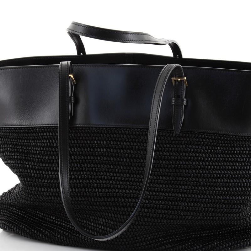 Saint Laurent Boucle E/W Shopping Tote Raffia with Leather Medium In Good Condition In NY, NY