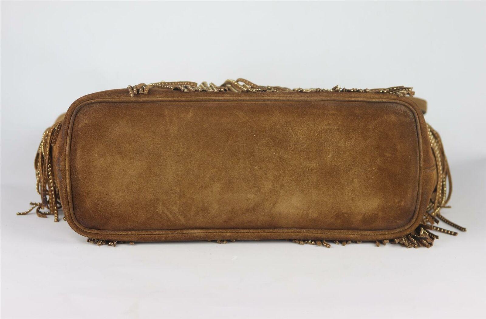 Brown Saint Laurent Boucle Fringed Studded Vintage Suede Tote Bag