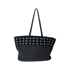 Saint Laurent Boucle Studded Raffia Shopping Tote