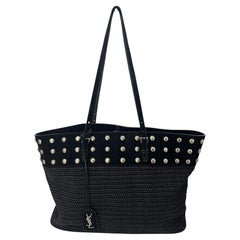 Saint Laurent Boucle Studded Raffia Shopping Tote