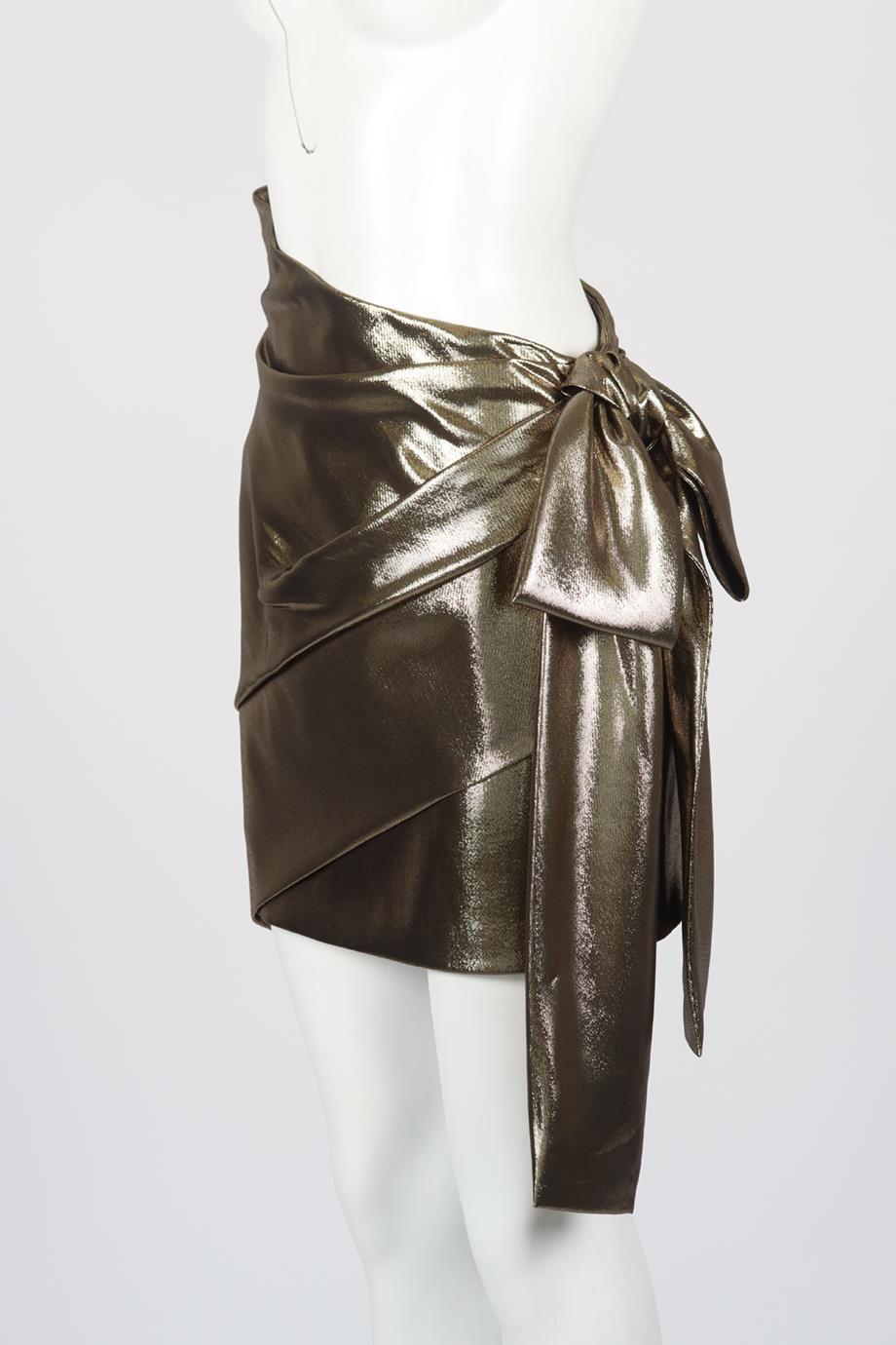 Saint Laurent Bow Detailed Silk Blend Lamé Mini Skirt Fr 40 Uk 12 In Excellent Condition In London, GB