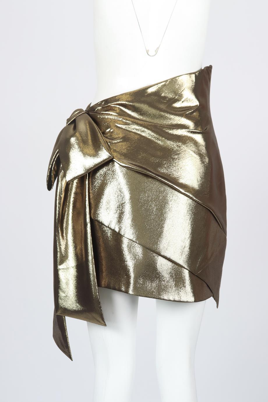 Women's Saint Laurent Bow Detailed Silk Blend Lamé Mini Skirt Fr 40 Uk 12