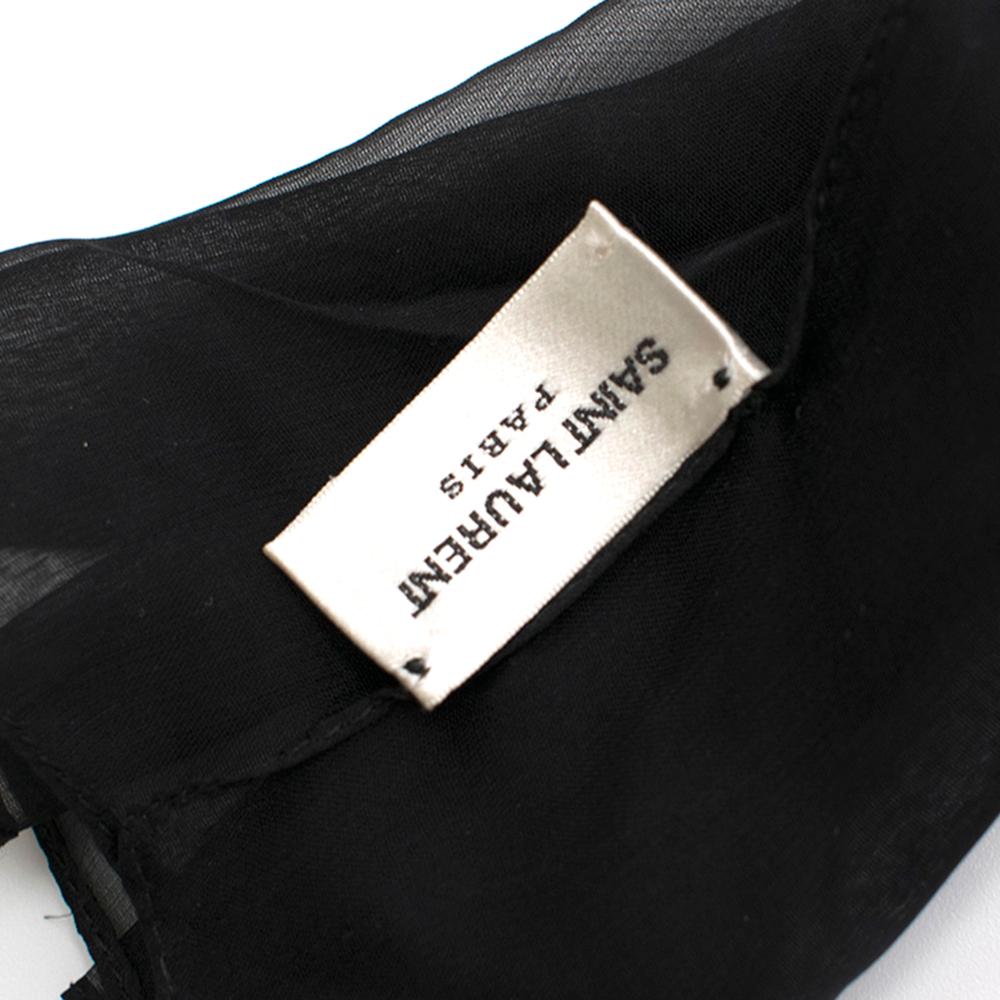 Saint Laurent Bow In Black Silk Muslin With Leather Collar In Excellent Condition In London, GB