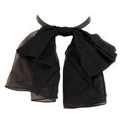 Saint Laurent Bow In Black Silk Muslin With Leather Collar