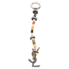 SAINT LAURENT braided YSL logo monogram aged silver multicolor ethnic bag charm