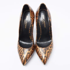 Saint Laurent Bronze/Black Leopard Print Leather Janis Platform Pumps Size 38