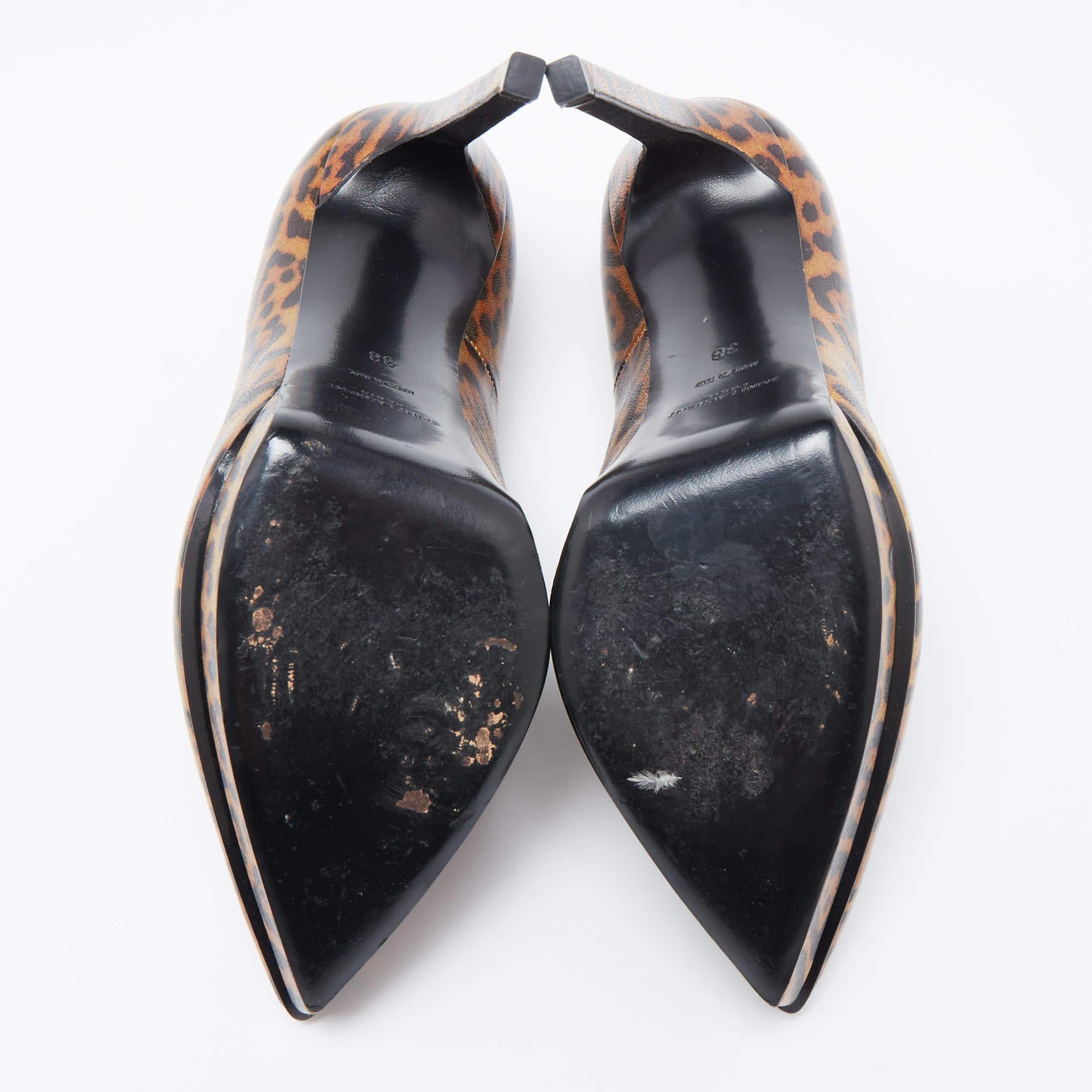 Saint Laurent Bronze/Schwarze Leopard Print Leder Janis Plateau Pumps Größe 38 2