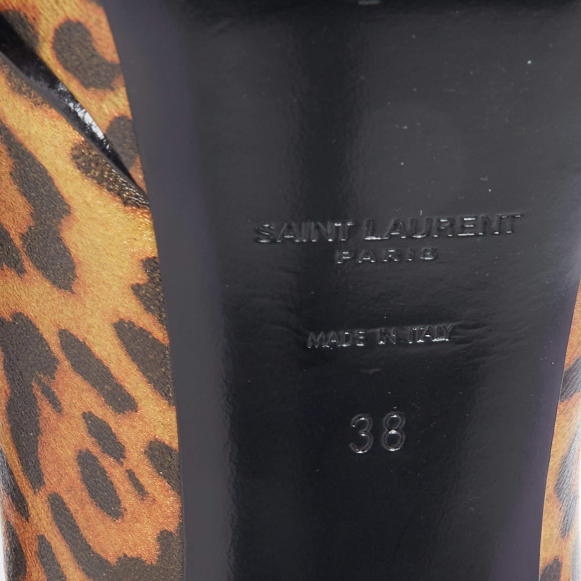 Saint Laurent Bronze/Schwarze Leopard Print Leder Janis Plateau Pumps Größe 38 4