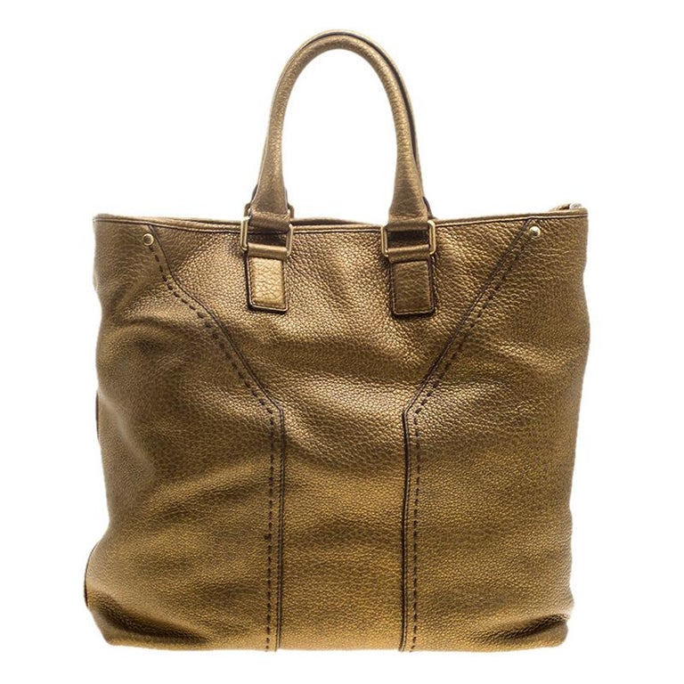 Saint Laurent Bronze Pebbled Leather Tote For Sale at 1stDibs