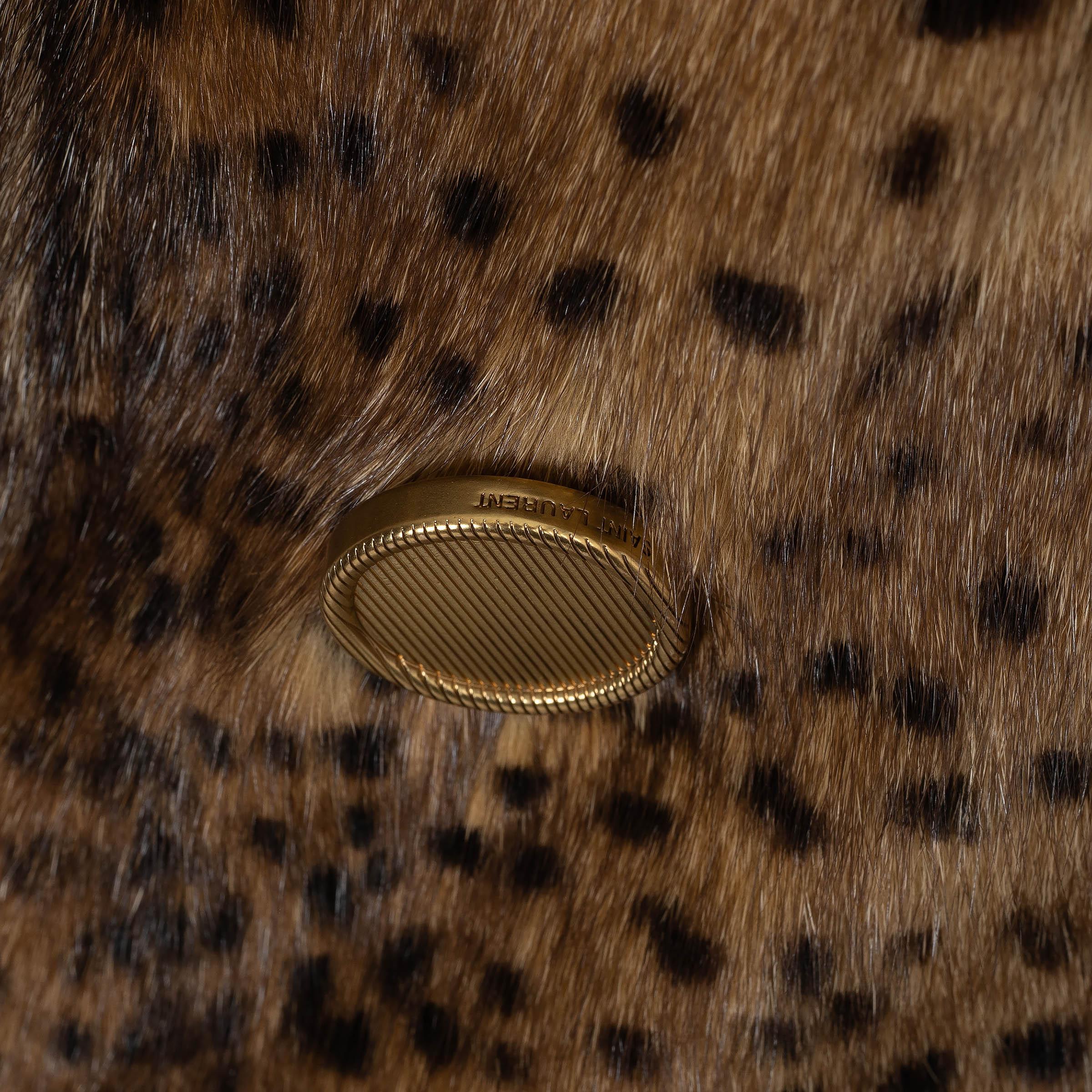 SAINT LAURENT brown 2014 OCELTO PRINTED FUR Coat Jacket 36 XS For Sale 1