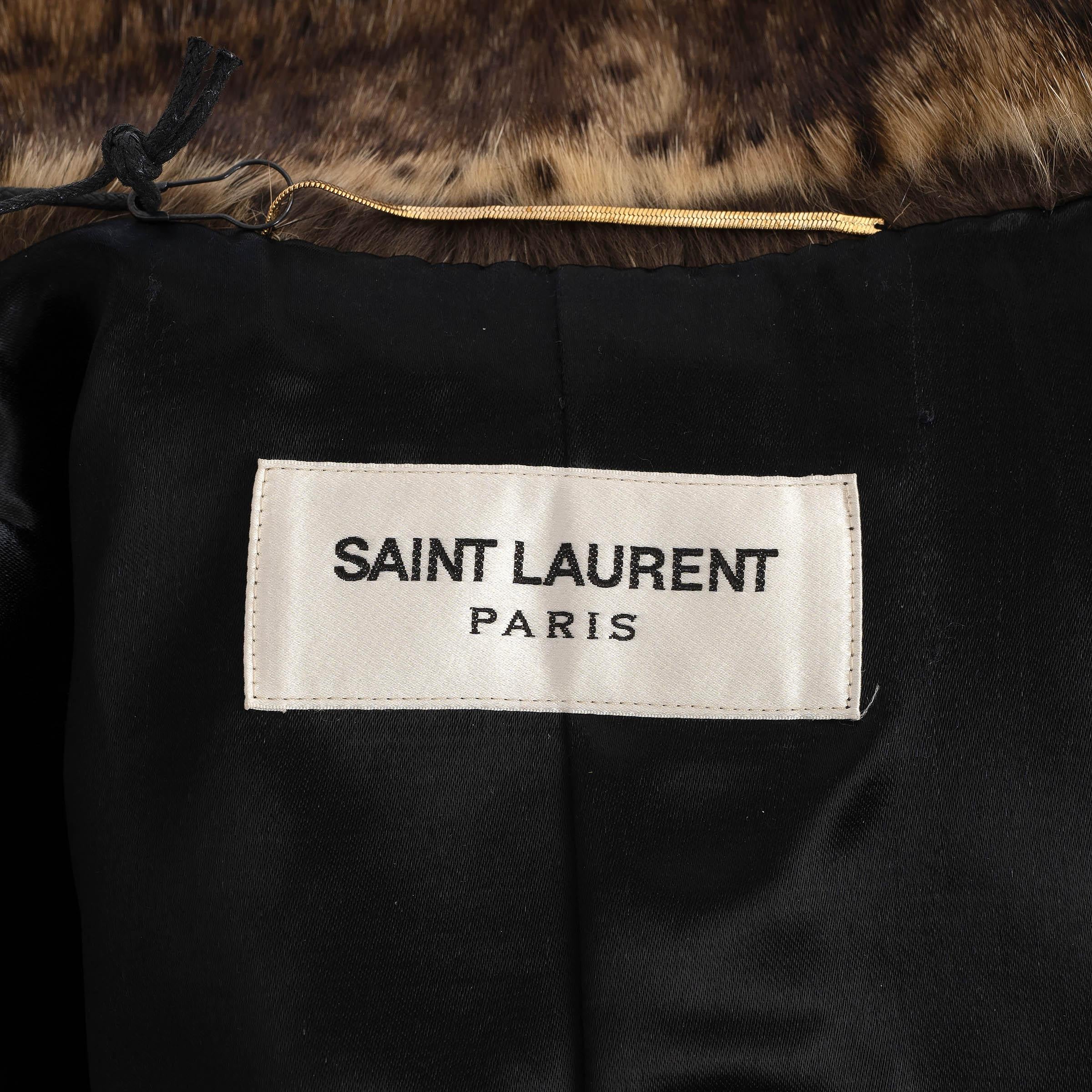SAINT LAURENT brown 2014 OCELTO PRINTED FUR Coat Jacket 36 XS For Sale 2