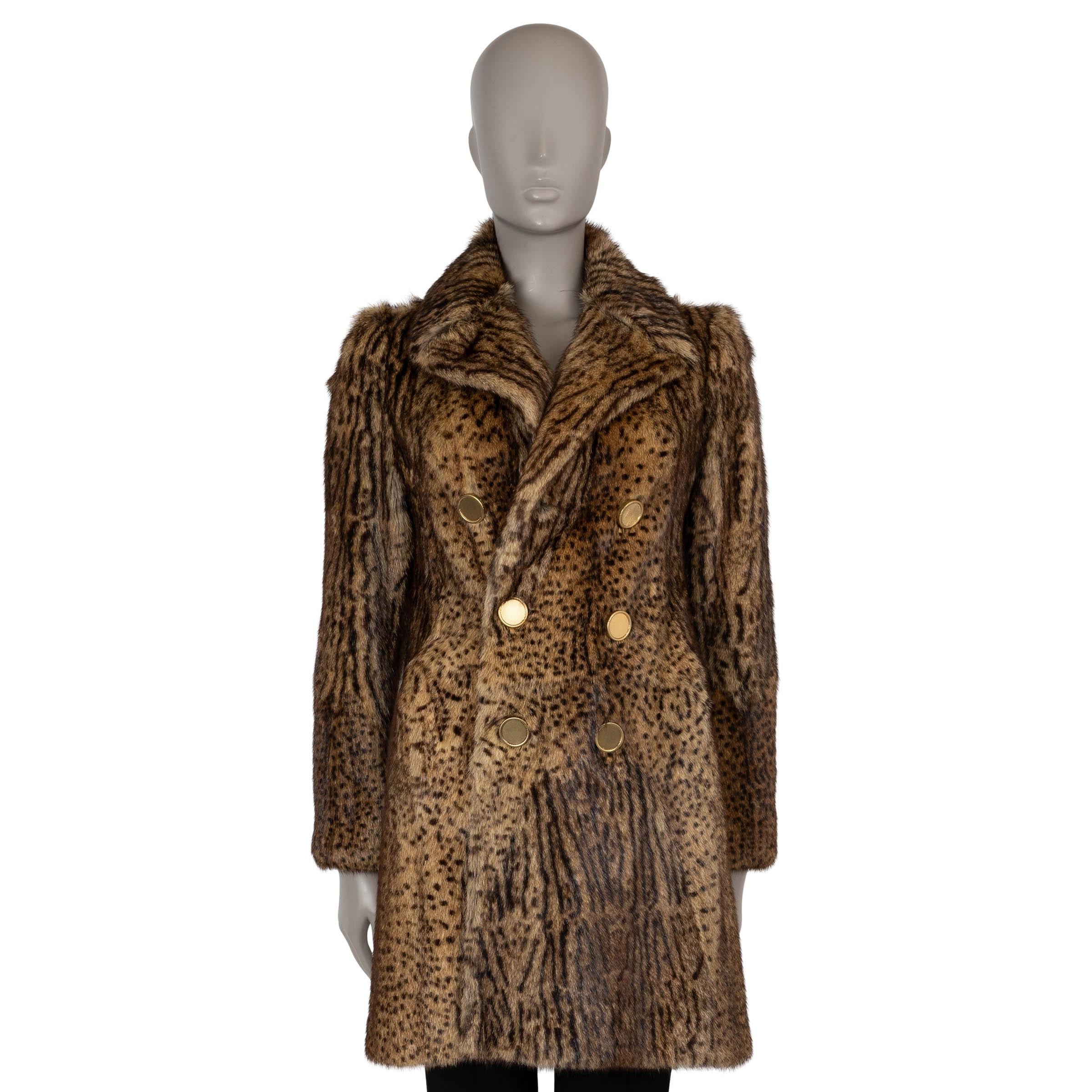SAINT LAURENT brown 2014 OCELTO PRINTED FUR Coat Jacket 36 XS For Sale
