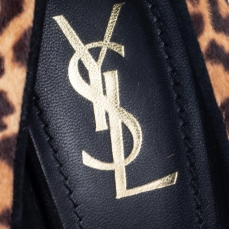 Women's Saint Laurent Brown/Beige Leopard Print Pony Hair Tribtoo Pumps Size 41 For Sale
