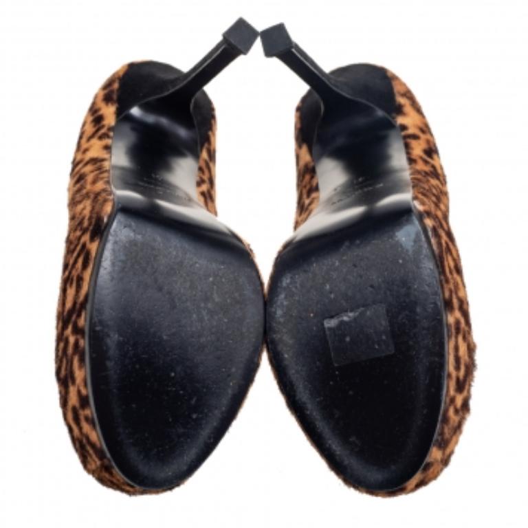 Saint Laurent Brown/Beige Leopard Print Pony Hair Tribtoo Pumps Size 41 For Sale 3