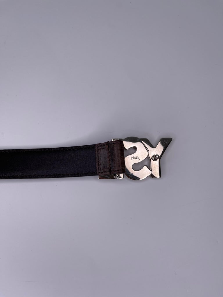 SAINT LAURENT YSL Logo Brown Leather Belt