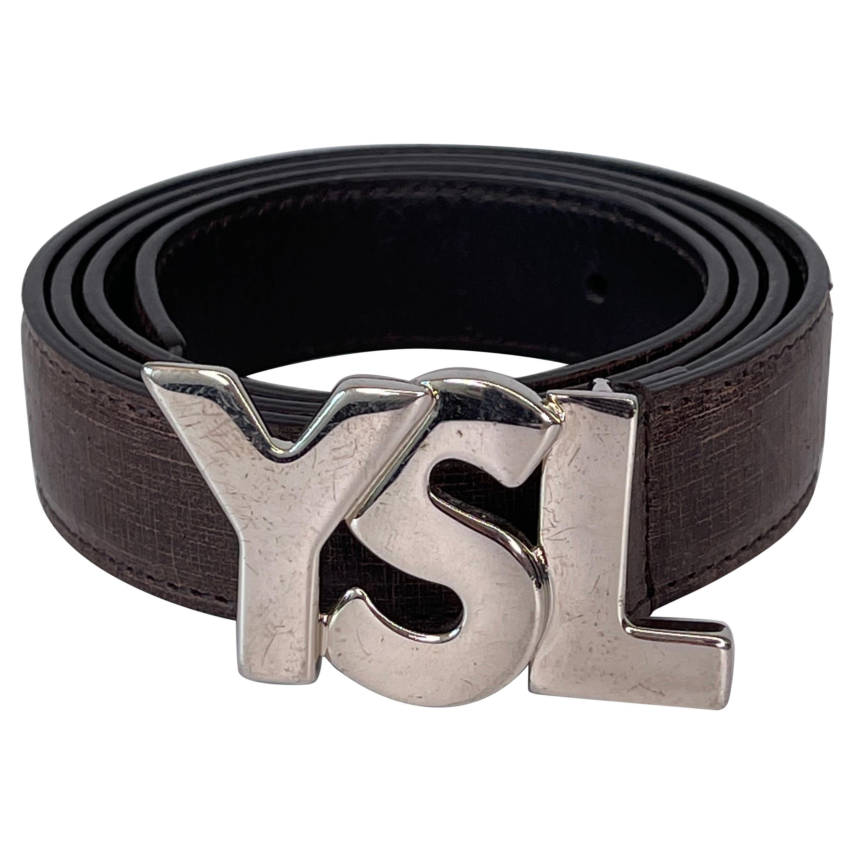 YVES SAINT-LAURENT Belt 80s Logo Buckle Red Leather Vintage