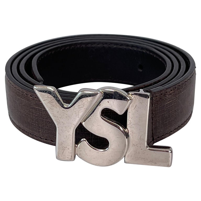 Saint Laurent Ysl Cintura Box Leather Belt Black / Silver