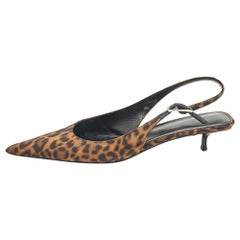 Saint Laurent Brown/Black Leopard Print Canvas Cherish Slingback Pumps Size 37.5