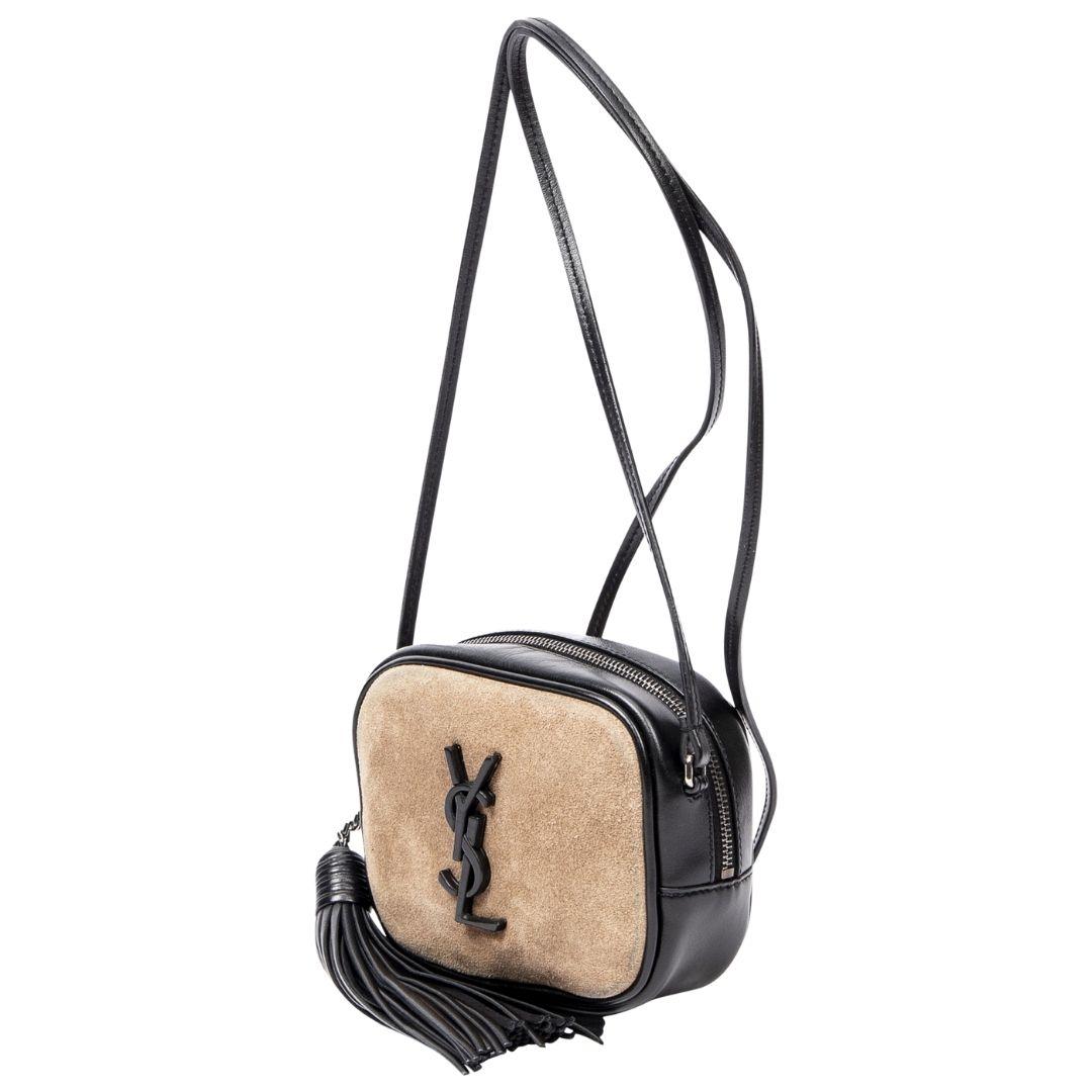 A compact crossbody in brown and black suede leather with silver hardware, zipper closure, and a leather interior. 

SPECIFICS
Length: 5.1
Width: 2
Height: 3.5
Strap drop: 25.6
Authenticity code: PTR491072.0717
Comes with: SDC Dust bag CONDITION