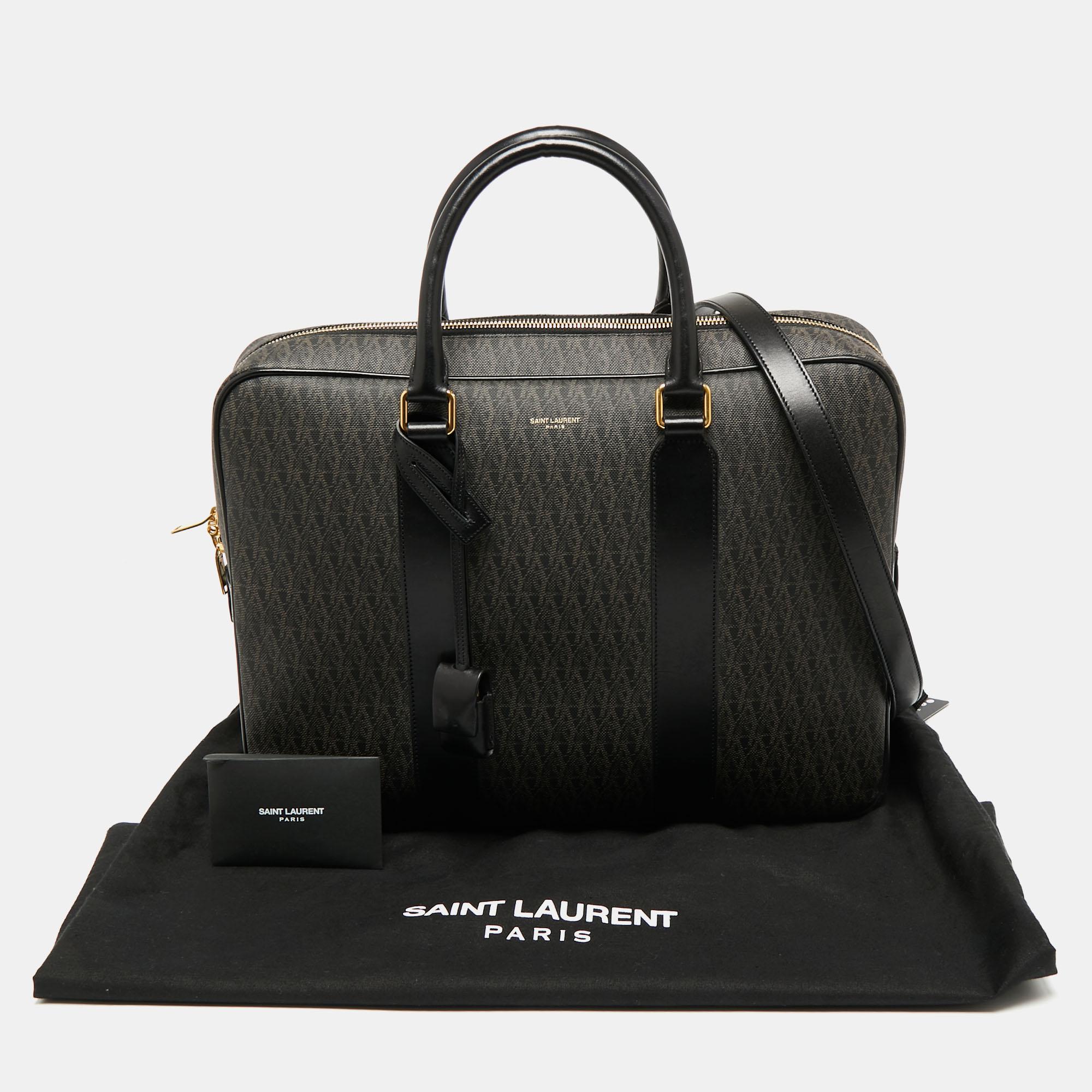 Saint Laurent Brown/Black Signature Coated Canvas and Leather Briefcase 6