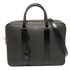 Saint Laurent Brown/Black Signature Coated Canvas and Leather Briefcase