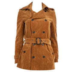 Saint Laurent Brown Corduroy Belted Peacoat Size S