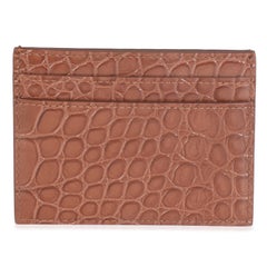 Saint Laurent Brown Croc Embossed Calfskin Logo Card Holder