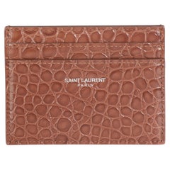 Saint Laurent Brown Croc Embossed Calfskin Logo Card Holder