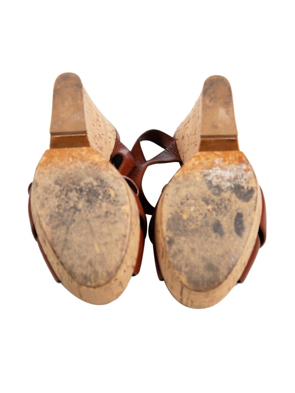 Women's Saint Laurent Brown Deauville Taurillon Cork Wedges Size IT 39