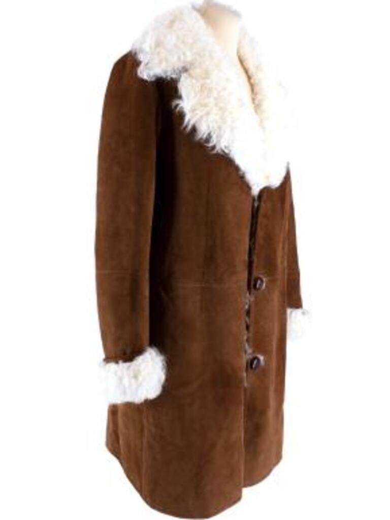 Saint Laurent Brown Goat Suede & Shearling Coat In Excellent Condition In London, GB