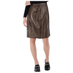 Saint Laurent Brown Knee Length Leather Skirt Size L