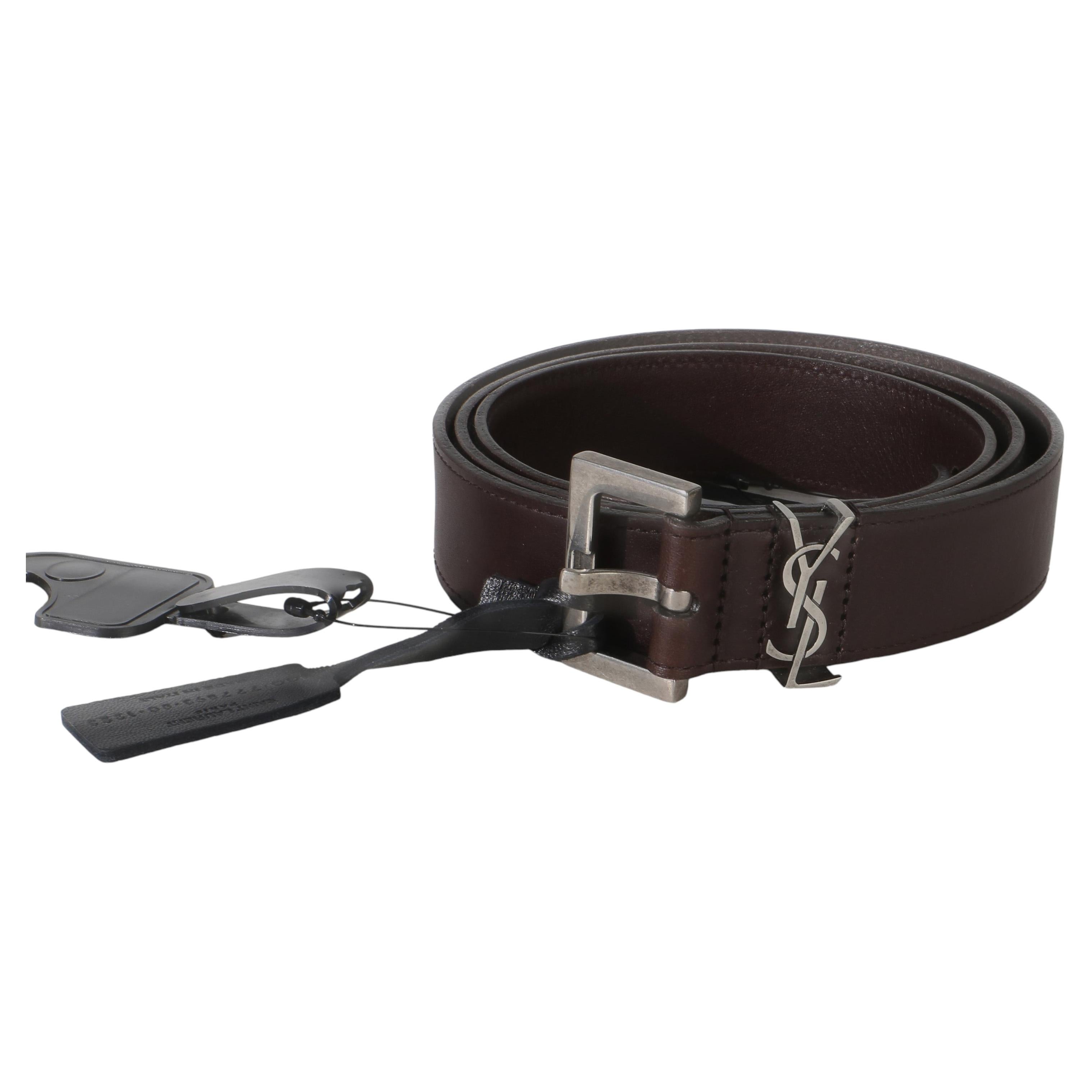 Pre-owned Saint Laurent Brown Lambskin Cassandre 38mm Belt 80/32