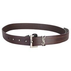 Saint Laurent Brown Lambskin Cassandre Belt 75/30