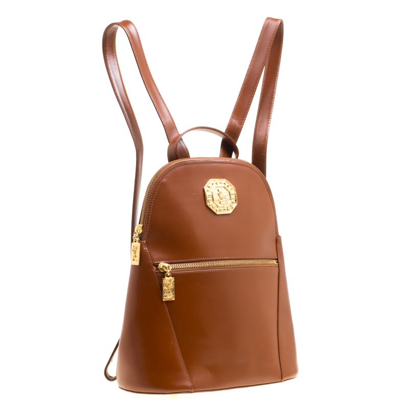 Saint Laurent Brown Leather Backpack Bag In Good Condition In Dubai, Al Qouz 2