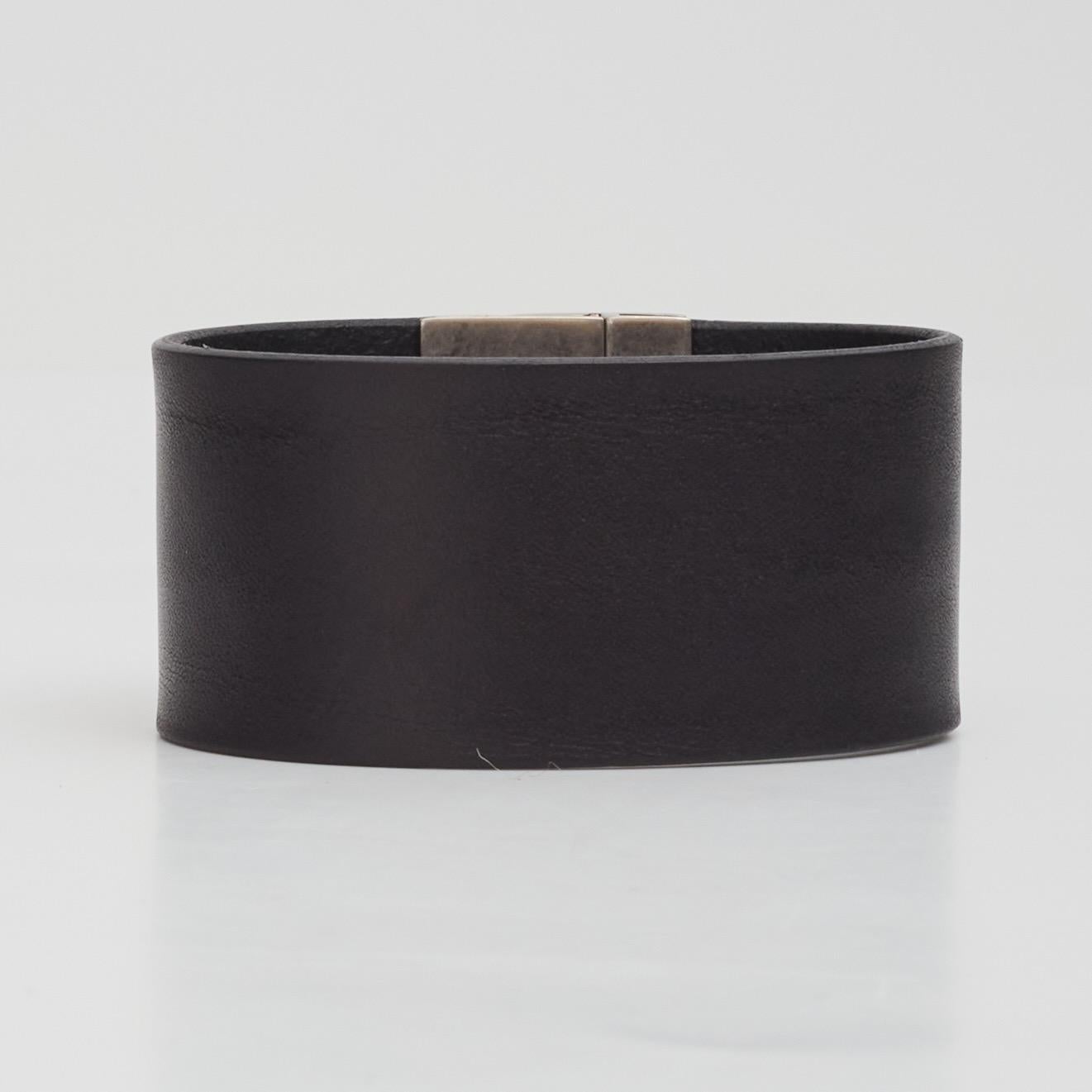 Black Saint Laurent Brown Leather Bracelet Cuff (542012) For Sale
