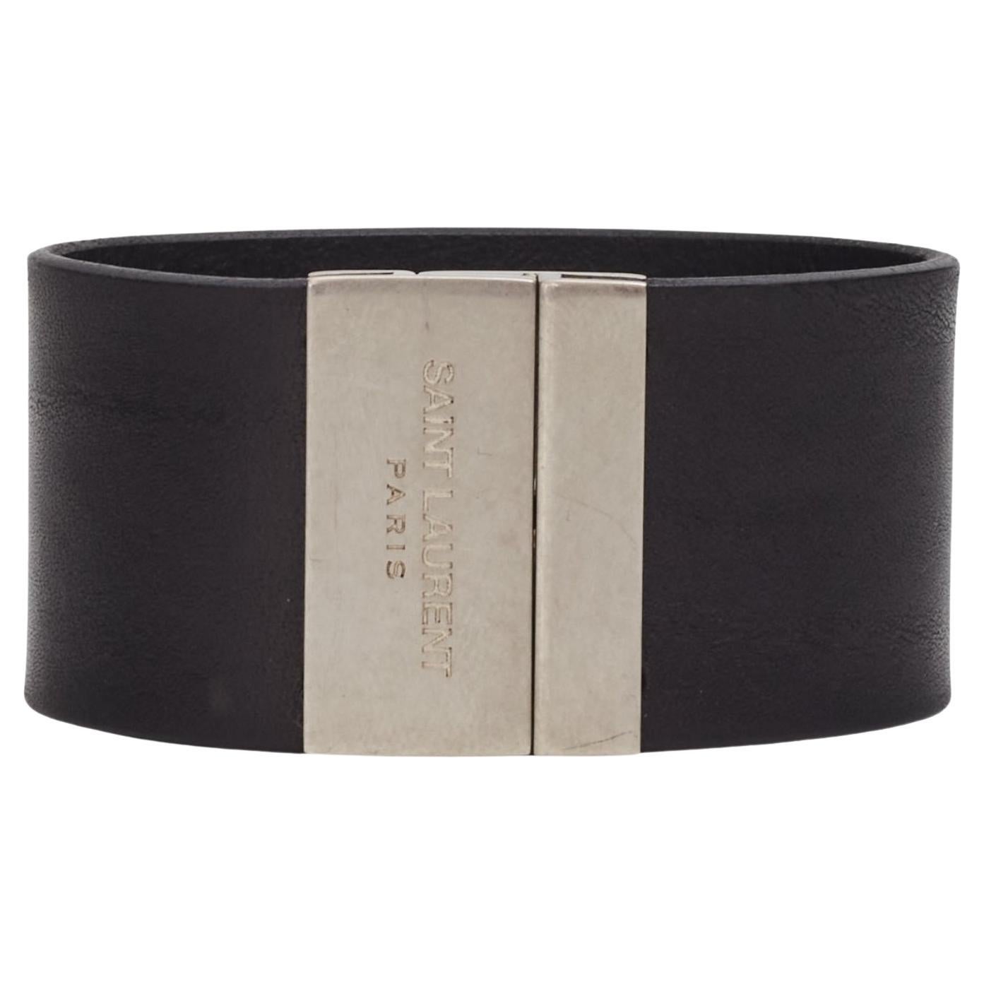 Saint Laurent Brown Leather Bracelet Cuff (542012) For Sale
