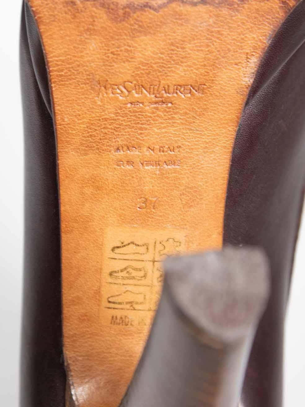 Saint Laurent Brown Leather Ebony Jeanne 90 Moccasin Pumps Size IT 37 For Sale 2