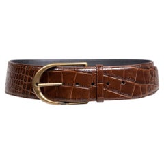 Saint Laurent Cintura larga in pelle marrone in rilievo