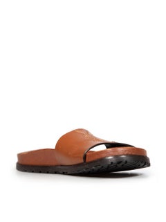 Saint Laurent Brown Leather Embroidered Slides Size IT 37.5