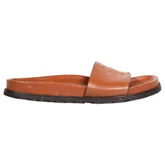 Saint Laurent Brown Leather Embroidered Slides Size IT 37.5