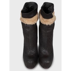 Saint Laurent Brown Leather Fur Trim Ankle Boots - 38.5