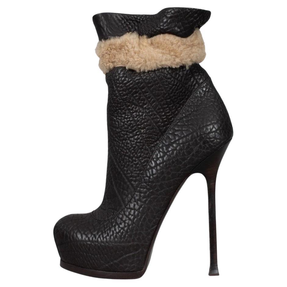 Saint Laurent Brown Leather Fur Trim Ankle Boots - 38.5