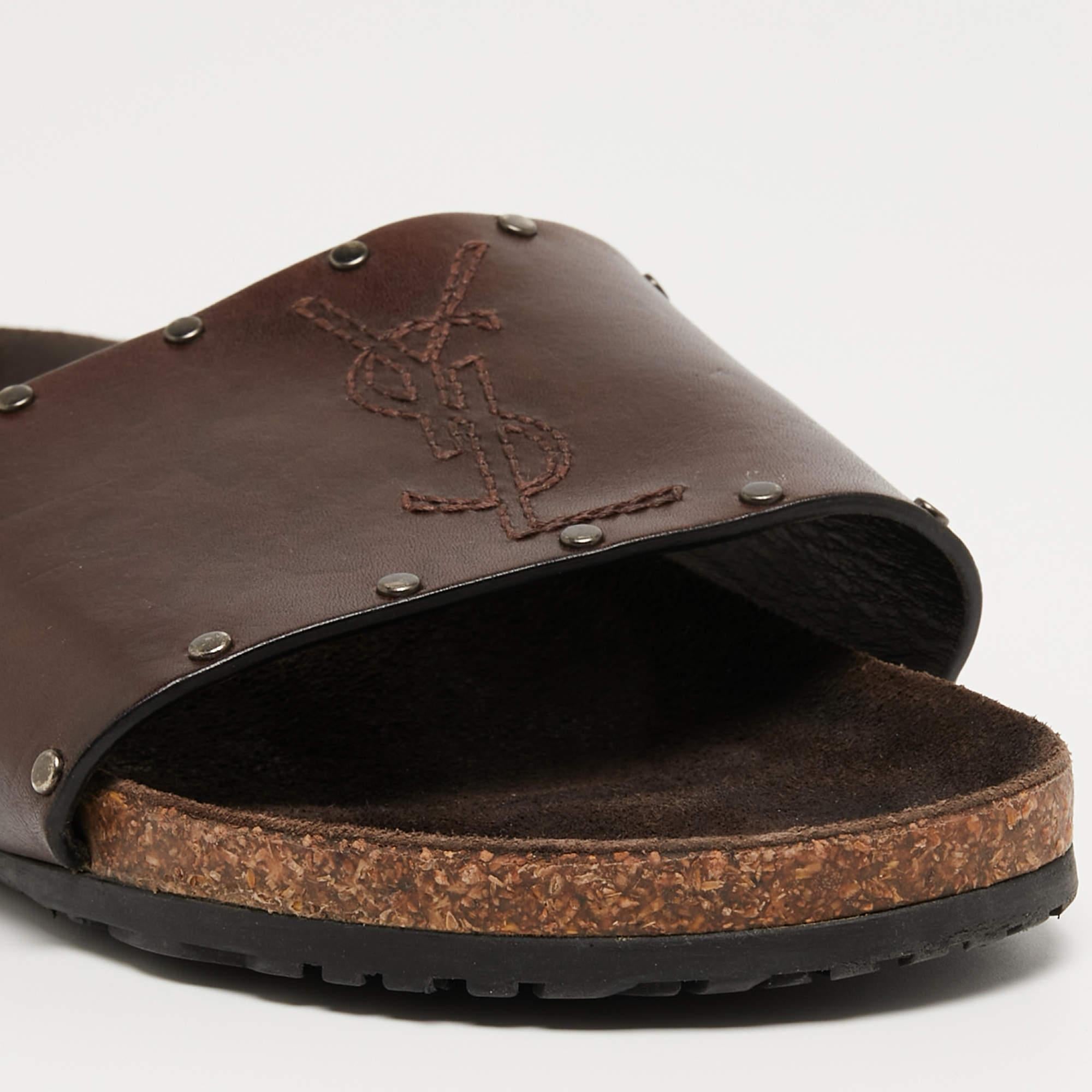 Saint Laurent Brown Leather Joan Slides Size 43 2