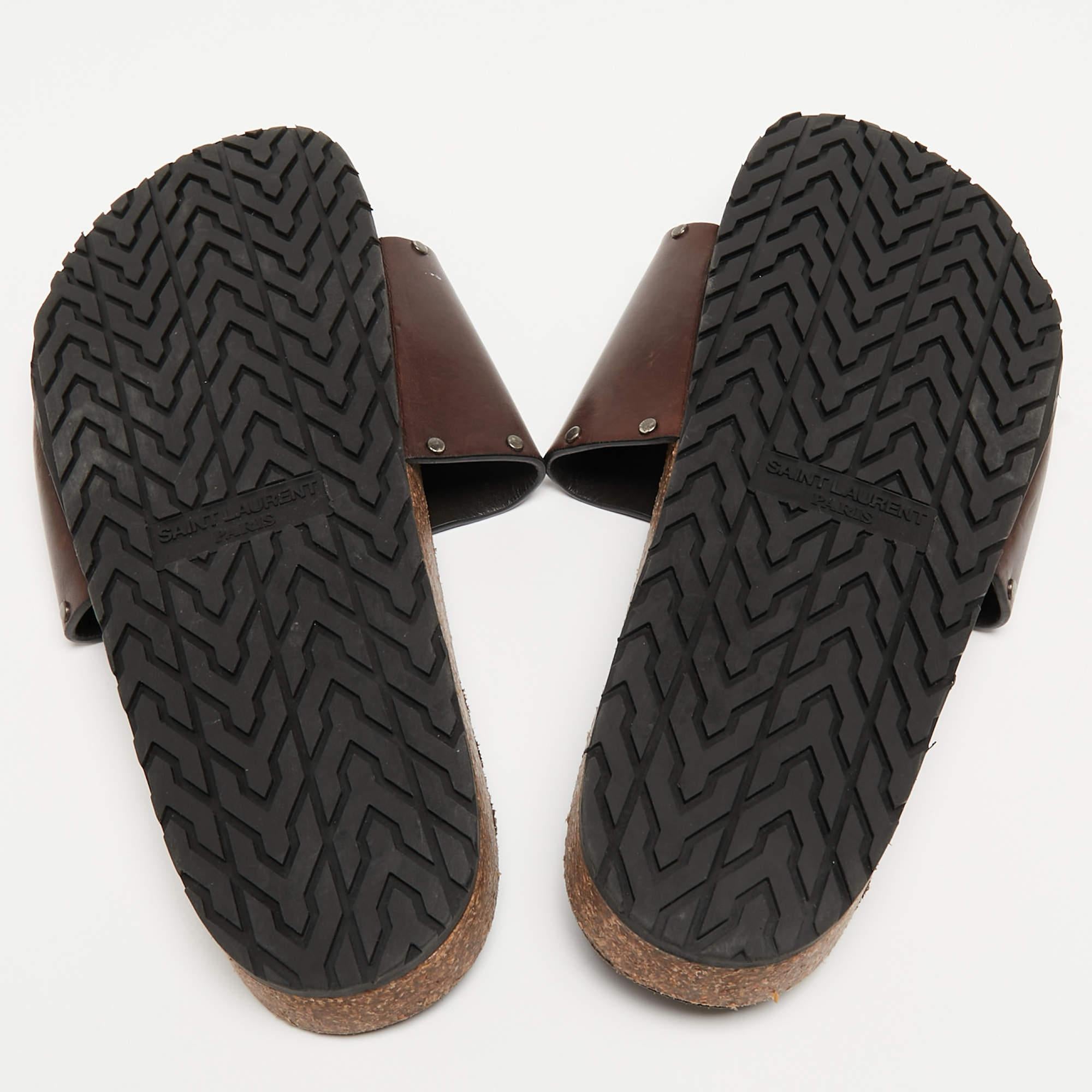 Saint Laurent Brown Leather Joan Slides Size 43 3