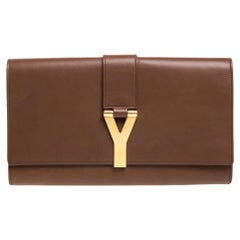 Saint Laurent Brown Leather Large Chyc Clutch