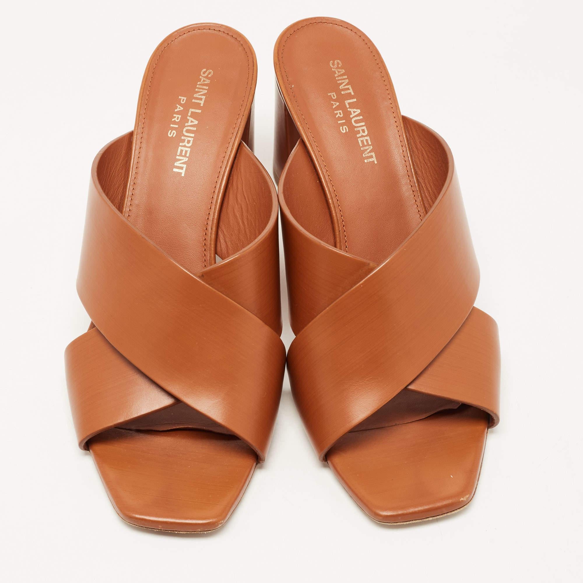 Saint Laurent Brown Leather Loulou Slide Sandals Size 38.5 1
