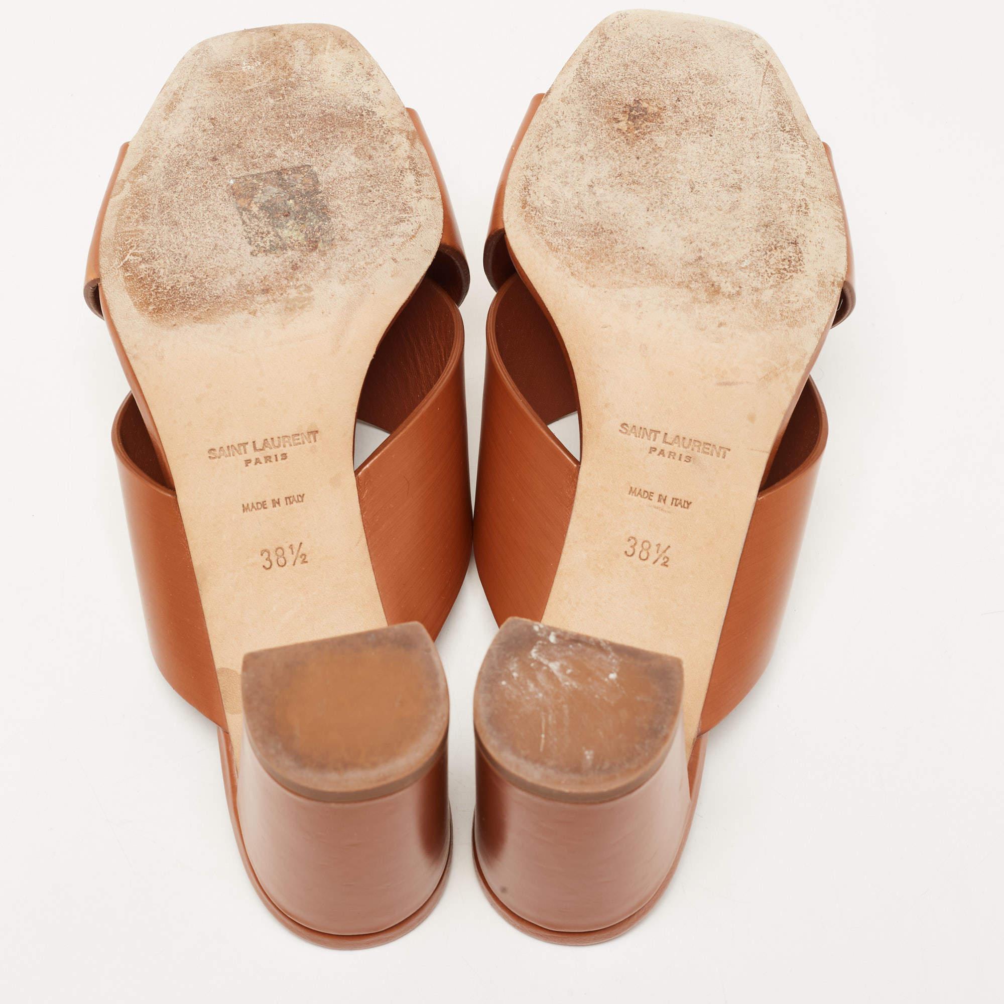 Saint Laurent Brown Leather Loulou Slide Sandals Size 38.5 3