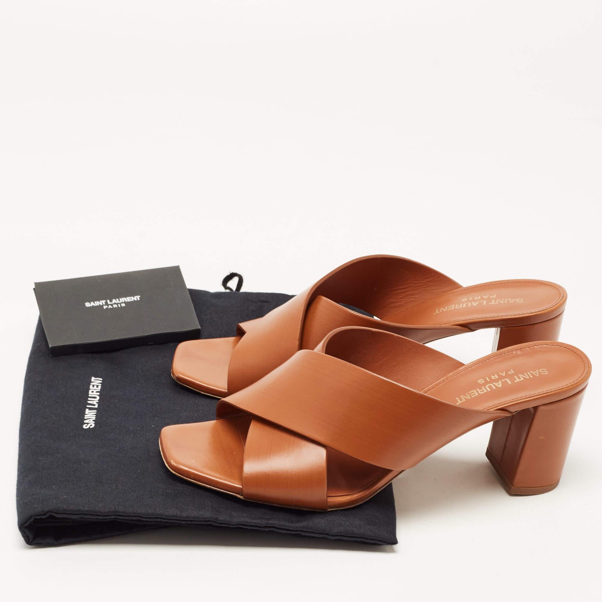 Saint Laurent Brown Leather Loulou Slide Sandals Size 38.5 5
