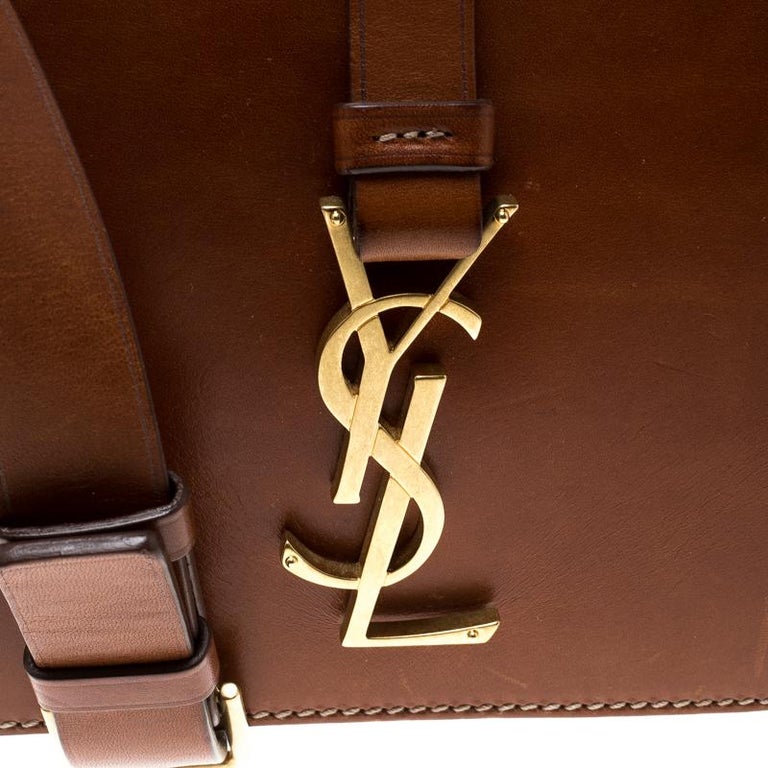 Saint Laurent Brown Leather Medium Monogram Université Flap Shoulder