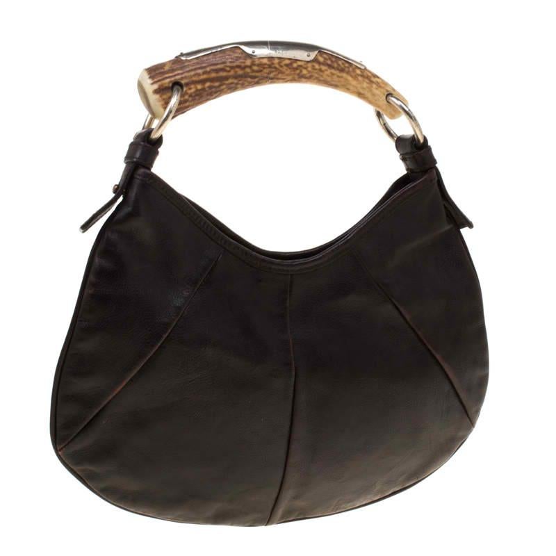 Saint Laurent Brown Leather Mombasa Hobo In Good Condition In Dubai, Al Qouz 2